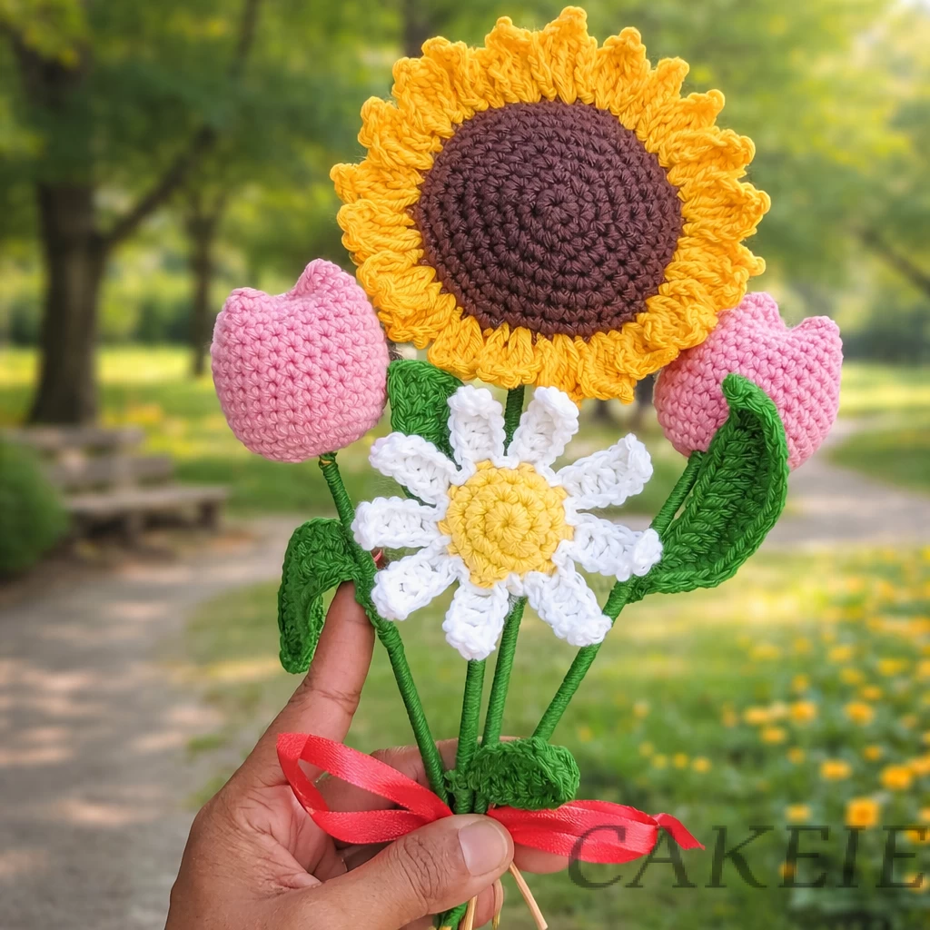 Crochet Flower Bouquet (Sunflower & Tulip Combo)