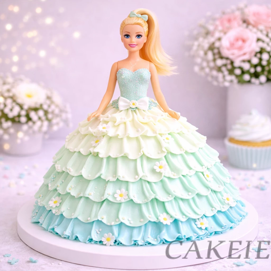 Mint Floral Princess Cake