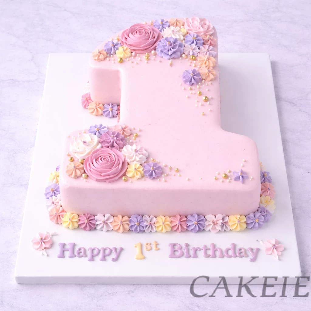 Premium Pink Floral Number 1 Cake